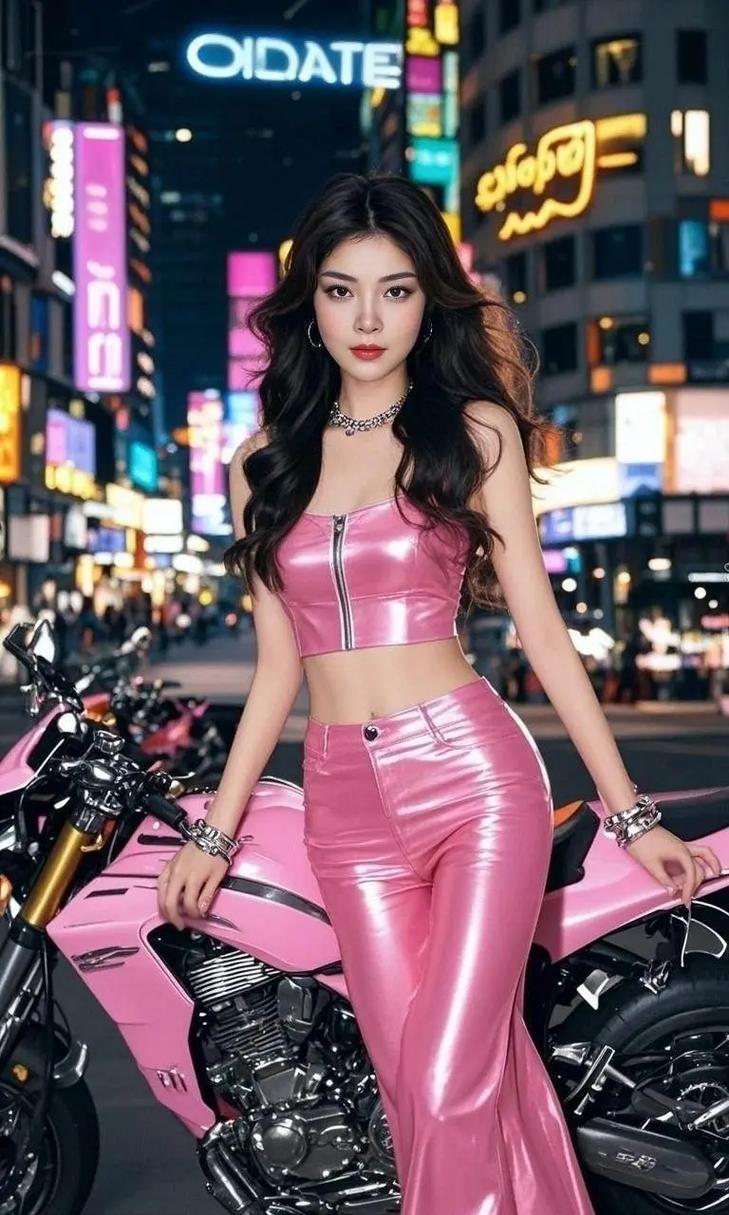 快手骑粉色机车的女孩