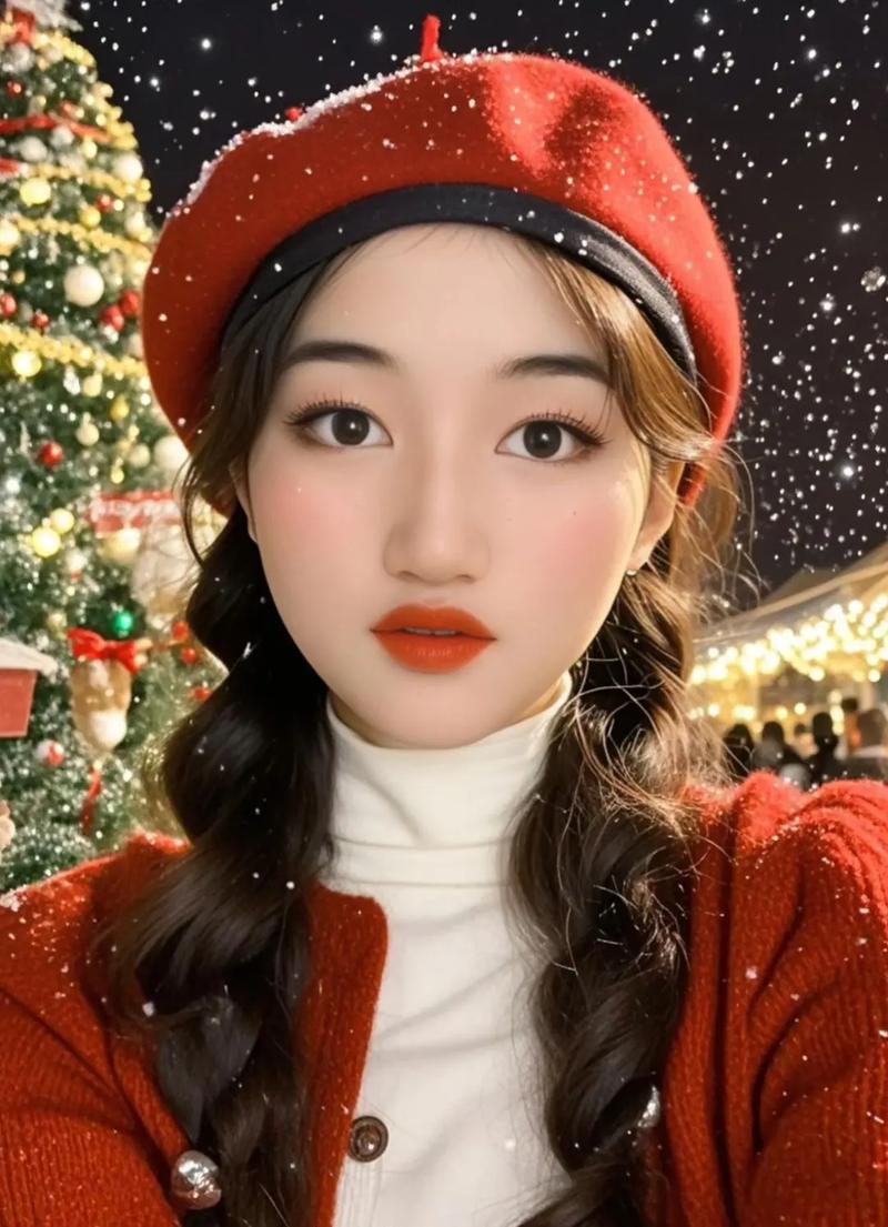 一个女带着红帽子抖音