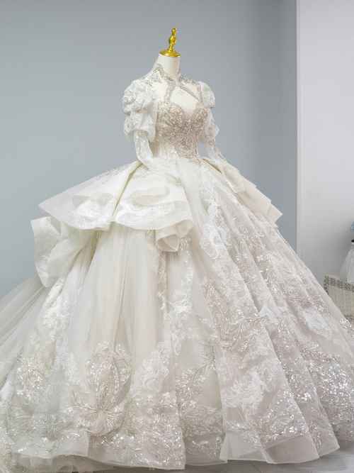 抖音同款珠链婚纱拖尾