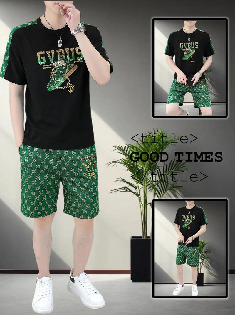 快手男士夏季刺绣套装