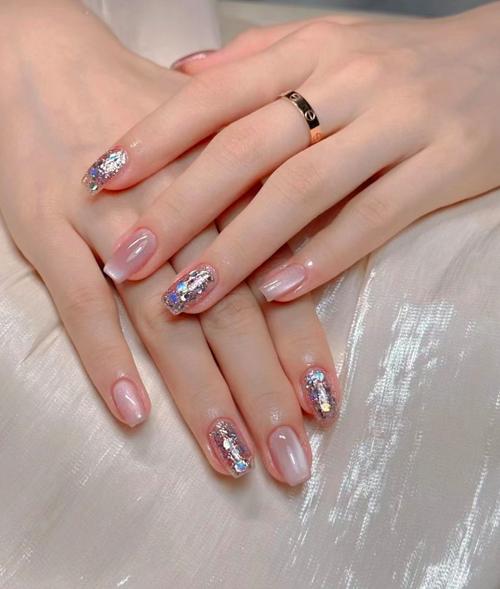 抖音网红亮片美甲图片