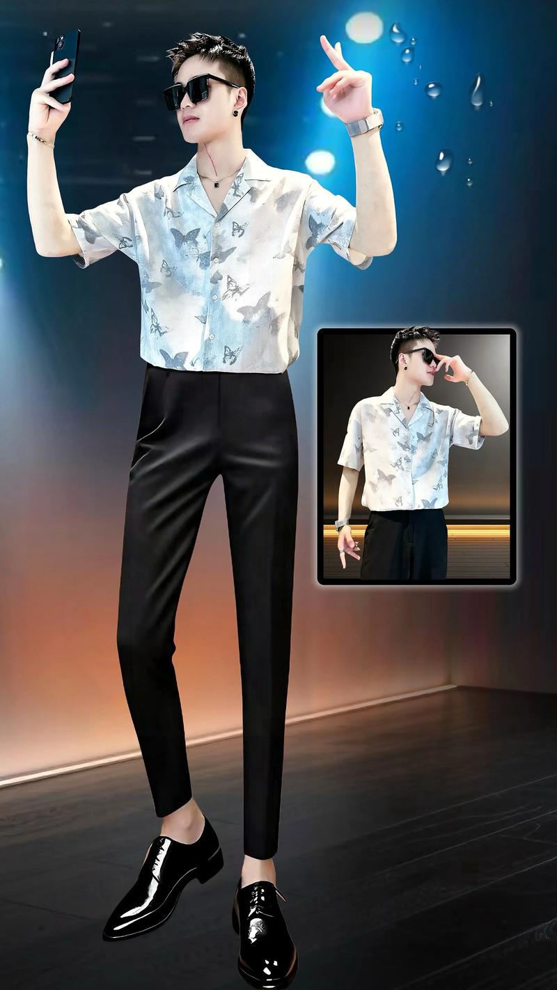 抖音韩国跳舞男花衬衫