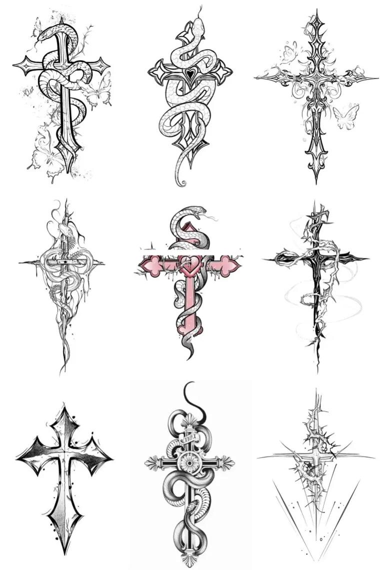 快手白鹤红十字架纹身