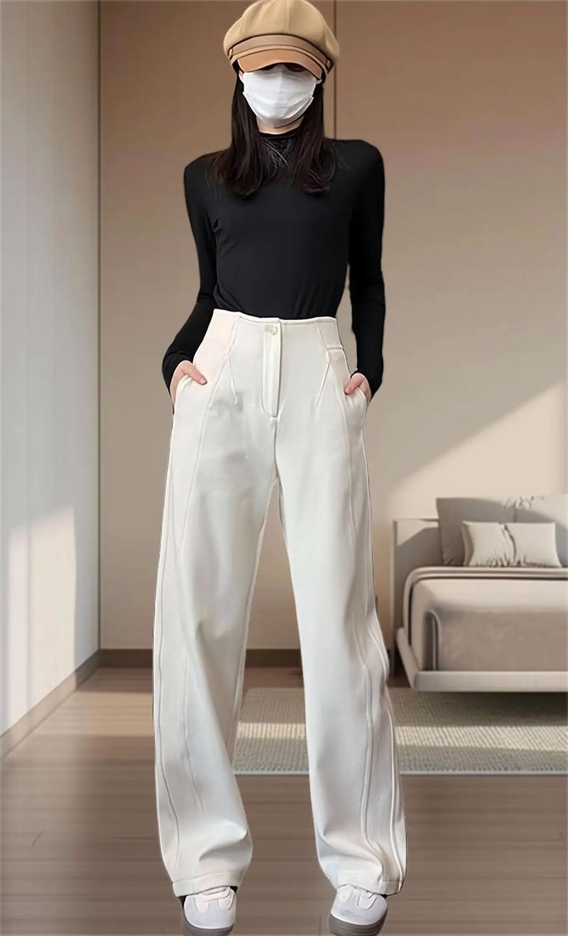 快手秋冬白色阔腿裤