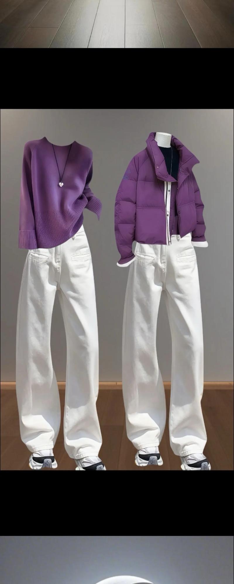 快手秋冬白色阔腿裤