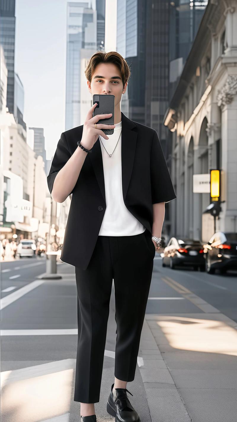 西服短裤型男拍抖音